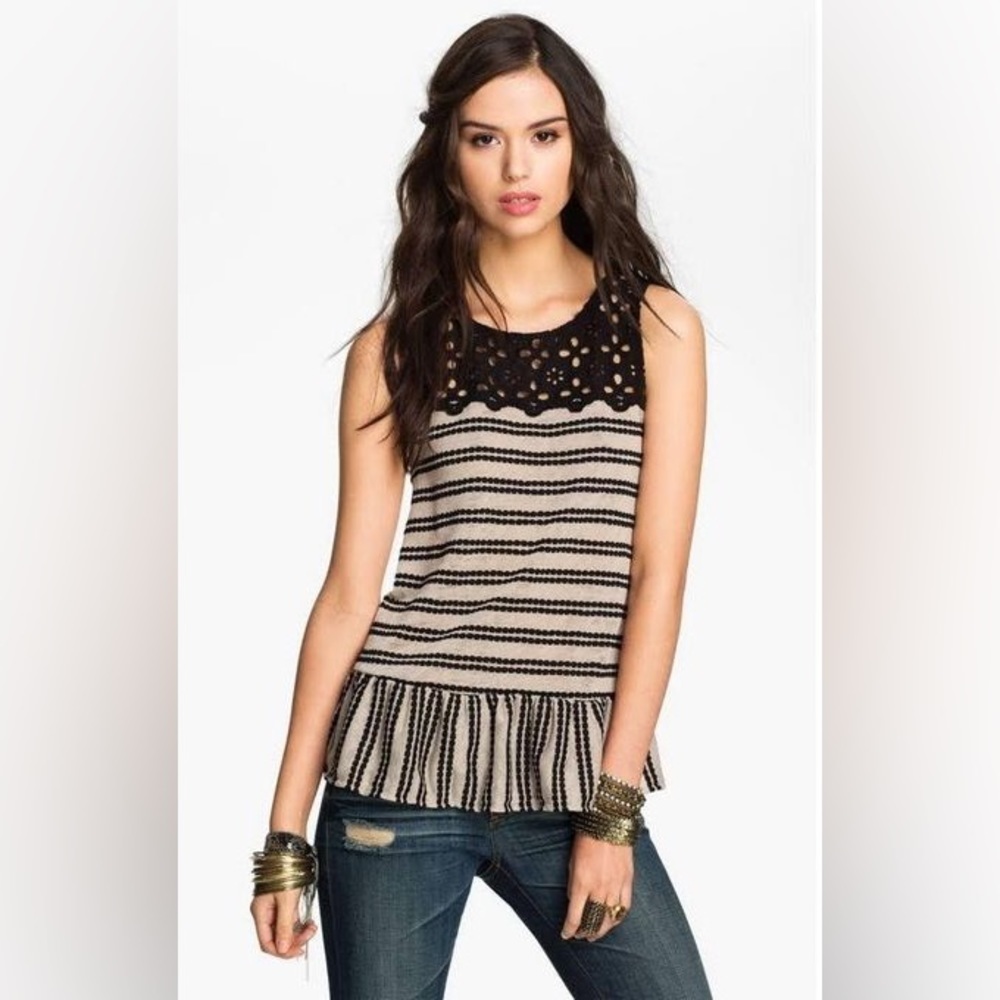 Free People FP Molly Cutout Ruffle Peplum Blouse